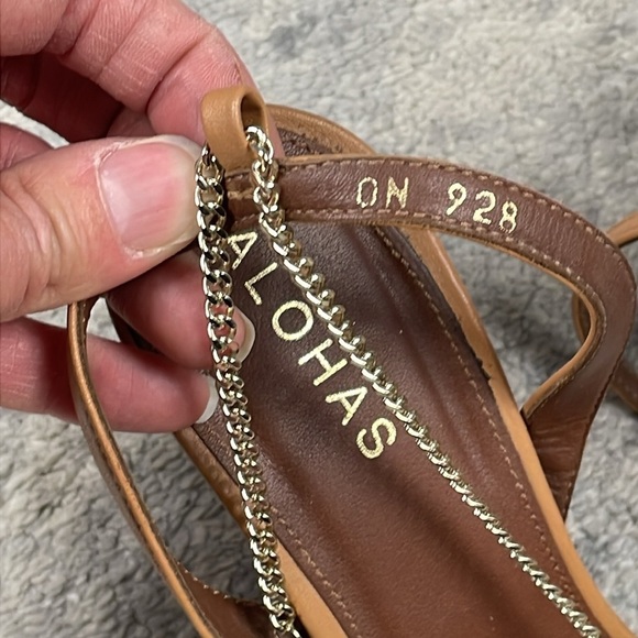 Alohas Anthropologie Strappy Chain Sandals Heels Square Toe Sz 38 - Picture 15 of 16